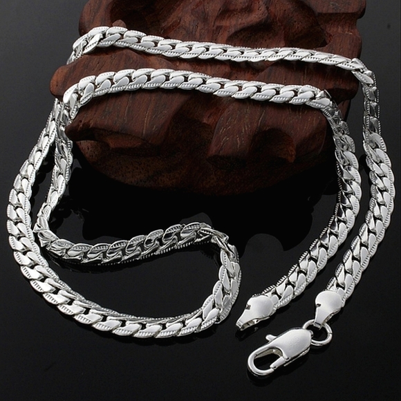 Fashion unisex 5mm silver full sideways link chain necklace. 20". - Picture 3 of 7